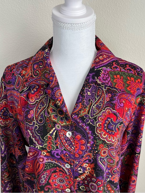 Vintage Paisley Button Shirt Women Medium Purple Red Retro Boho 90s Blouse - Picture 5 of 10